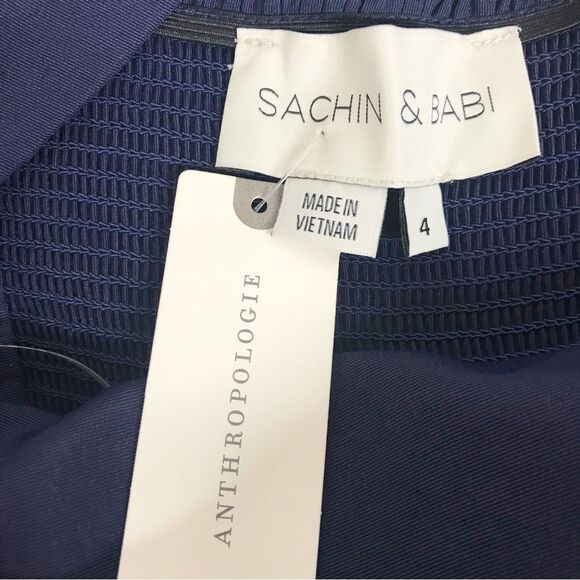 SACHIN + BABI Blaine Taffeta Square Neck Bow Train Mini Dress BHLDN Navy New 4 - Picture 11 of 12